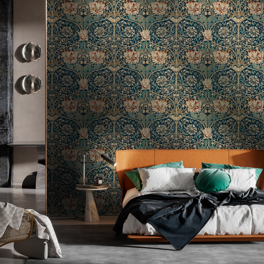 Regal Floral Symphony Mural Wallpaper in bedroom