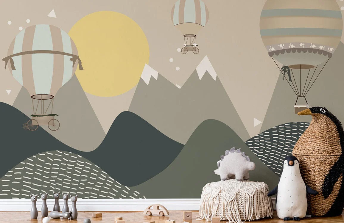 cartoon air balloon wall mural for room decor
