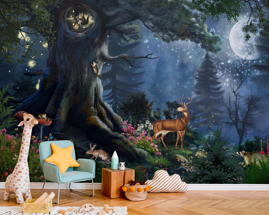 Enchanted Forest Dream Mural Wallpaper in child's room