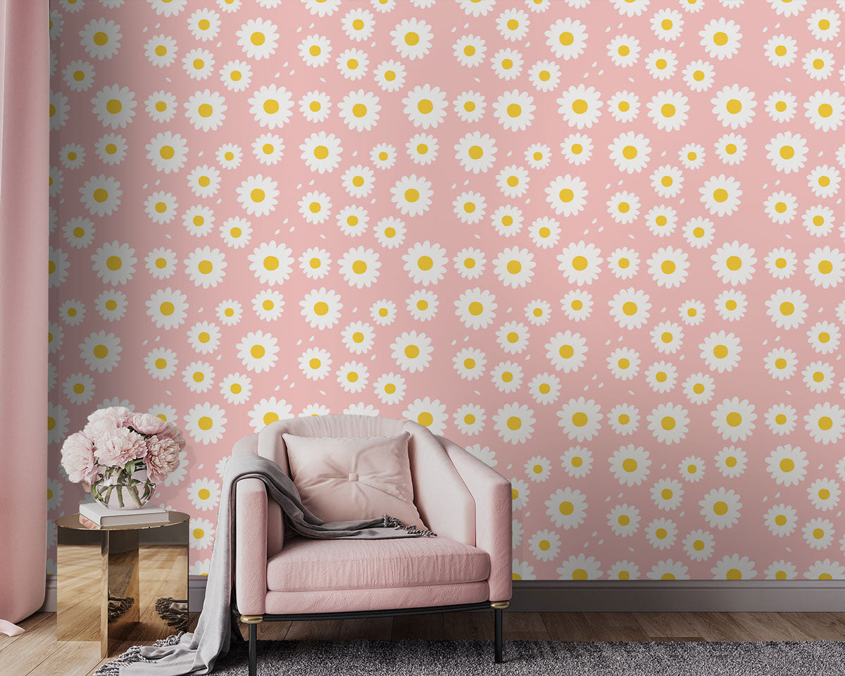 Daisy Delight Mural Wallpaper in living room