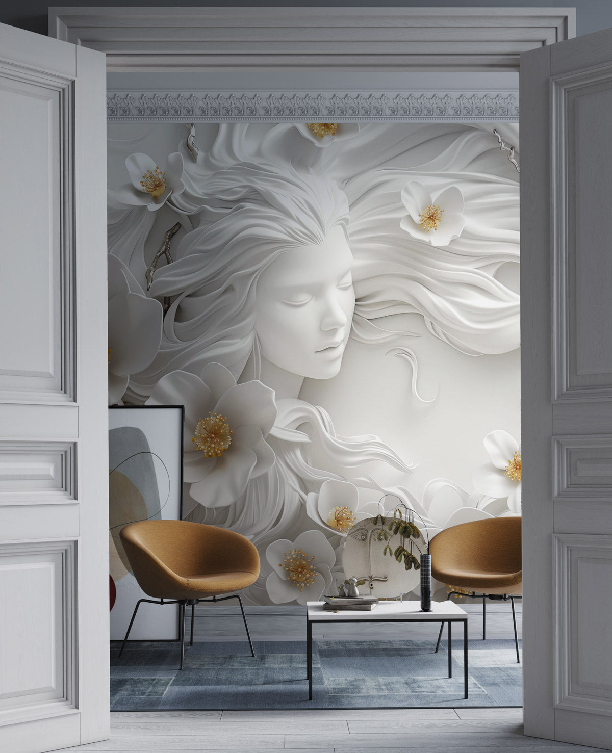 Ethereal Serenity Blossom Mural Wallpaper in living room