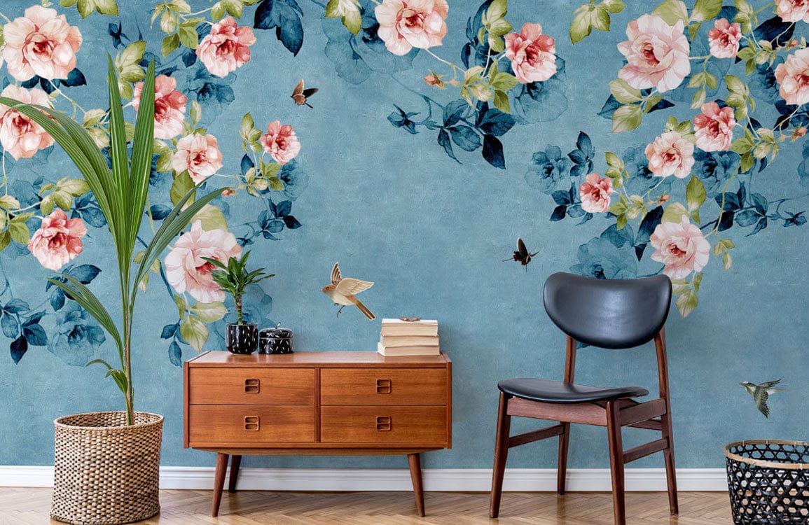 China rose Vintage Floral Wall Mural for Room decor