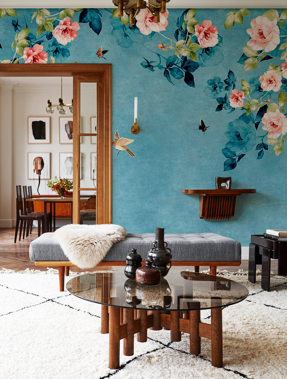 Fresh Oil Painting Forest Wallpaper Mural in living room