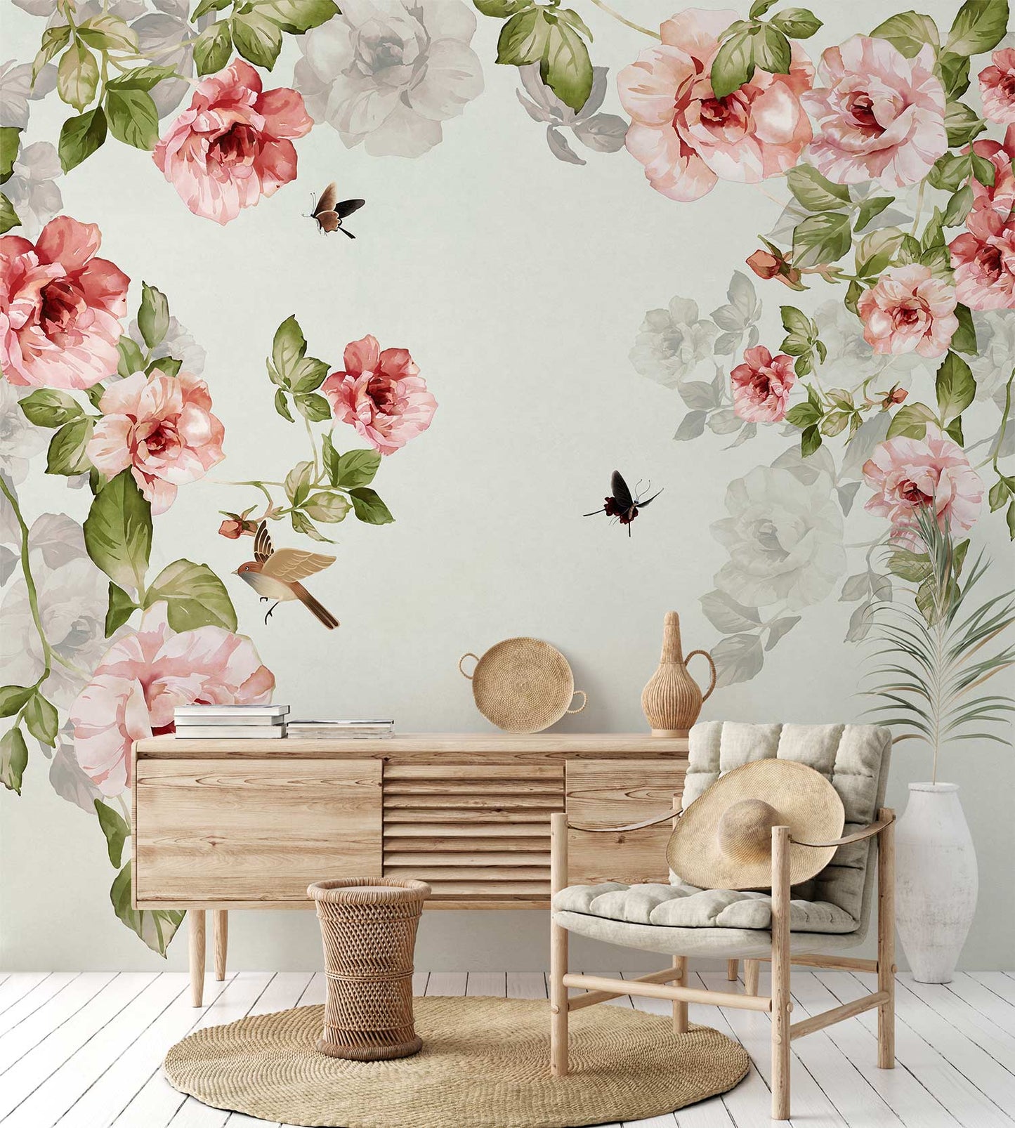 Fresh Oil Painting Forest Wallpaper Mural in living room