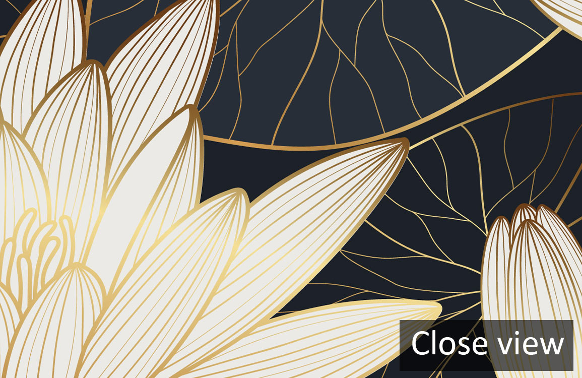 Golden Lotus Elegance Mural Wallpaper