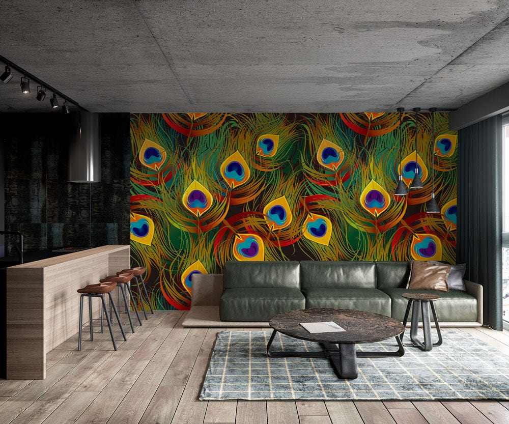 Peacock Feather Wallpaper Mural in Vibrant Colors for the