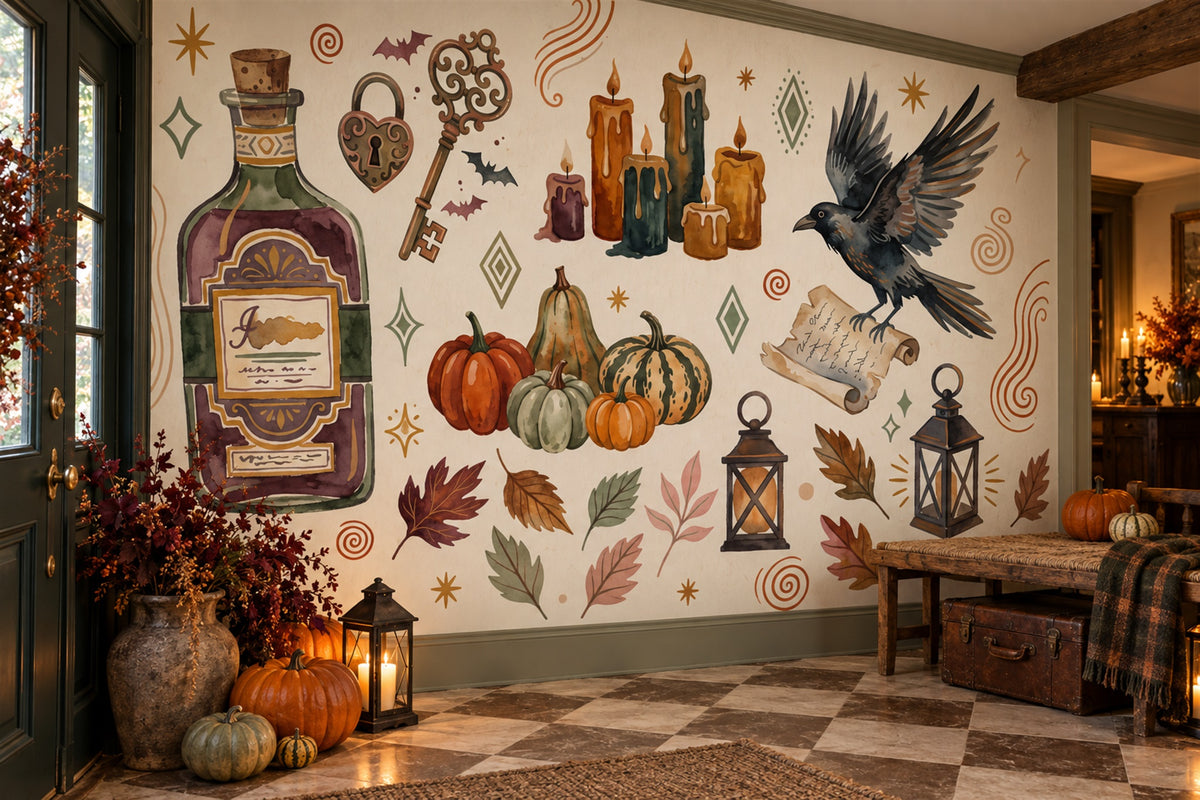 Potions Pumpkins Candles Raven and Lanterns Halloween Wallpaper Mural - image 4