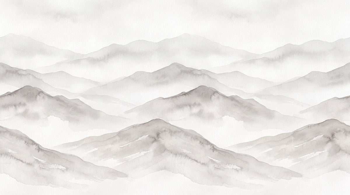 Grey Repeating Misty Mountains Wallpaper Mural - room view 5
