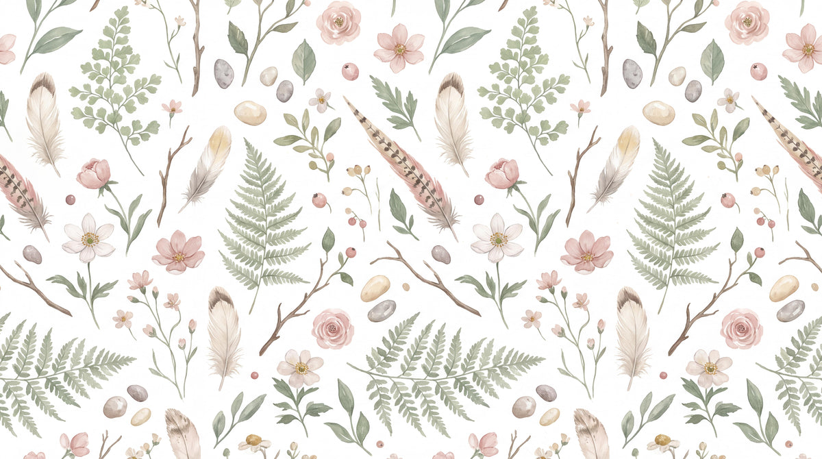 Soft Botanical Stems Feathers and Shells Wallpaper Mural - image 5