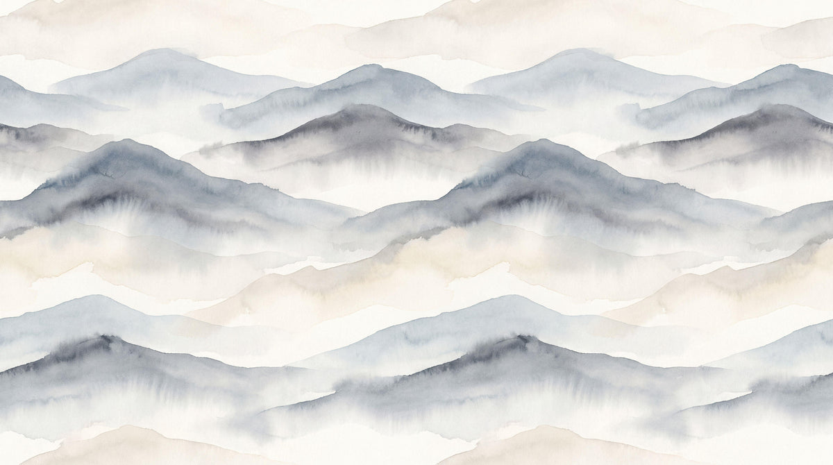 Blue Repeating Misty Mountains Wallpaper Mural - room view 5