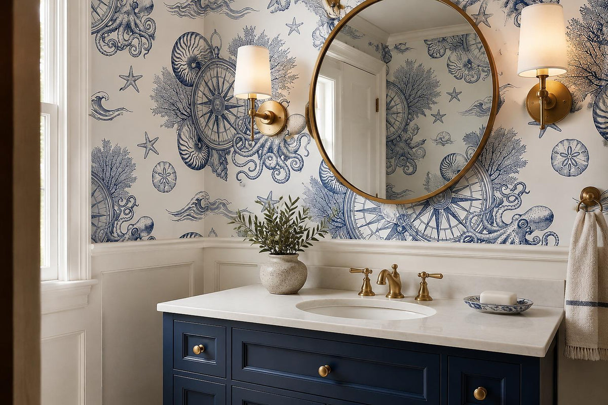 Compass Shells Starfish Wallpaper Mural - room view 2