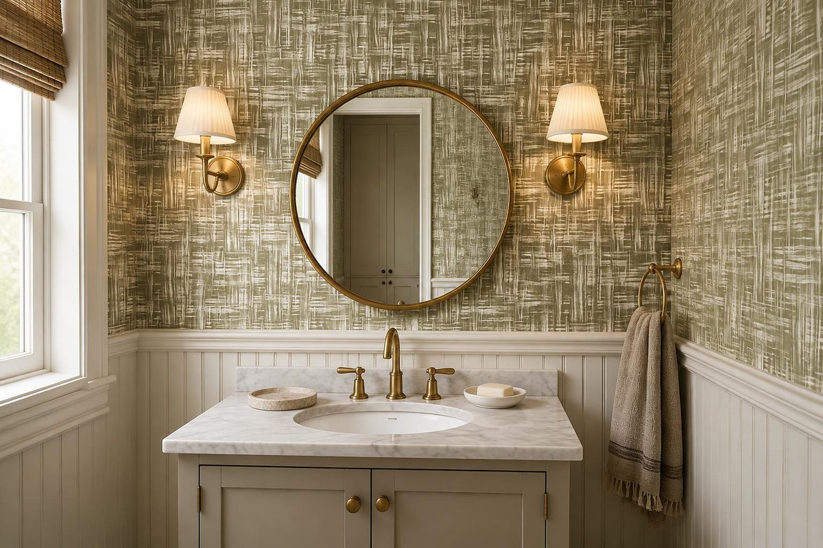 Earthy Olive Crosshatch Weave Wallpaper Mural - image 5
