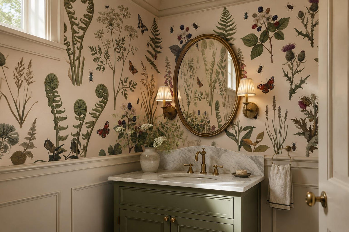 Woodland Pressed Ferns Flowers and Butterflies Wallpaper Mural - image 5