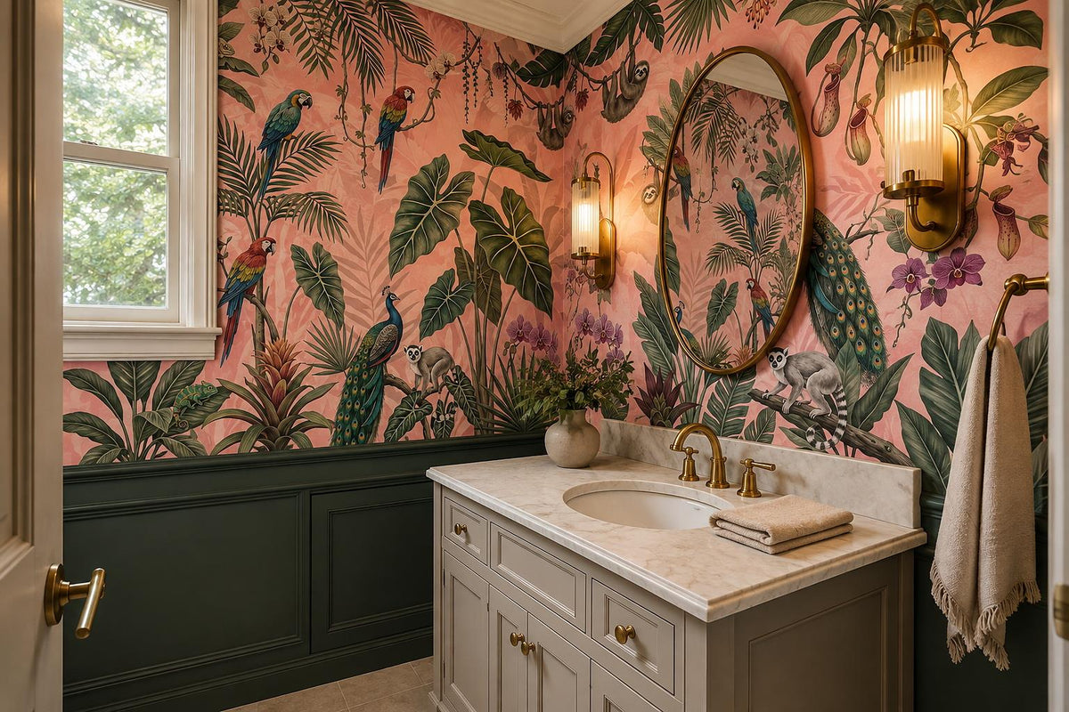 Lively Peacocks Parrots and Sloth Wallpaper Mural - image 4