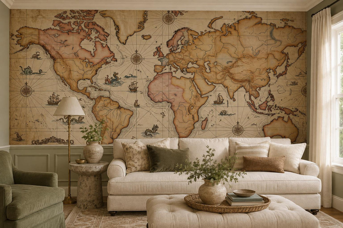 Scholarly Antique World Map Wallpaper Mural - image 4