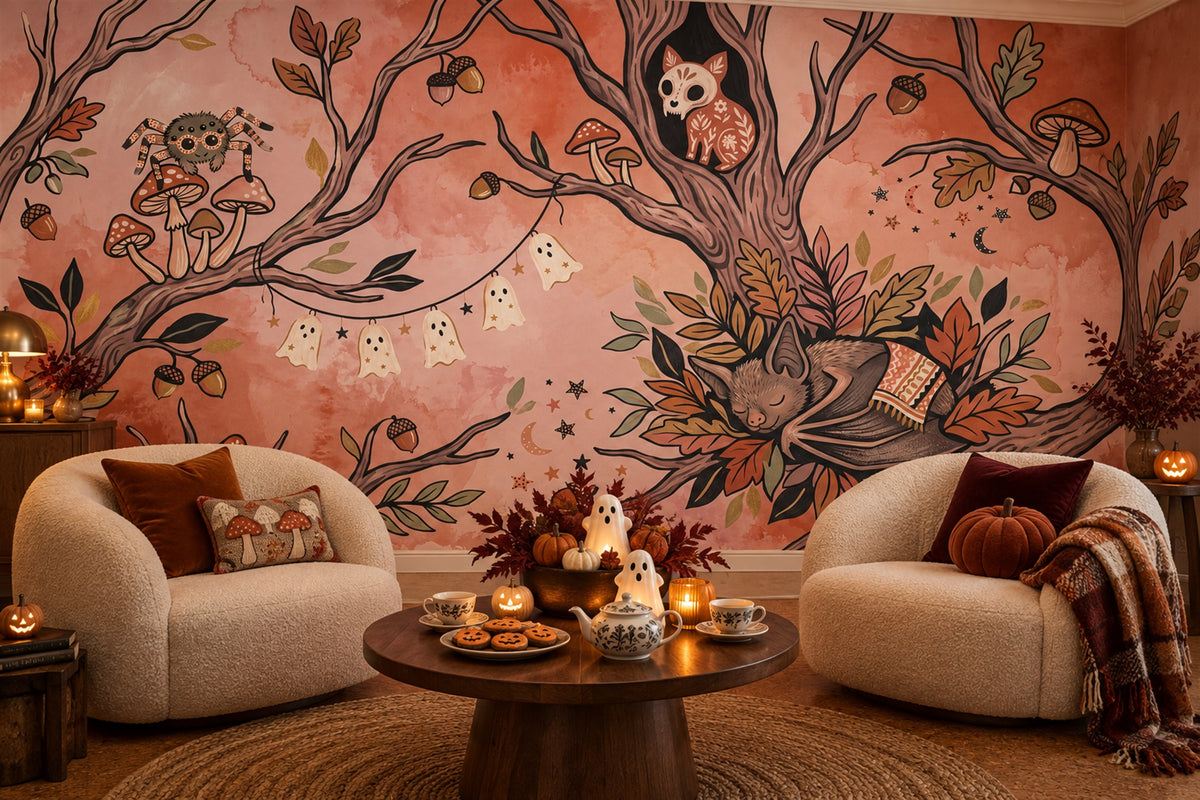 Skull Moths and Autumn Branches Halloween Wallpaper Mural - image 4
