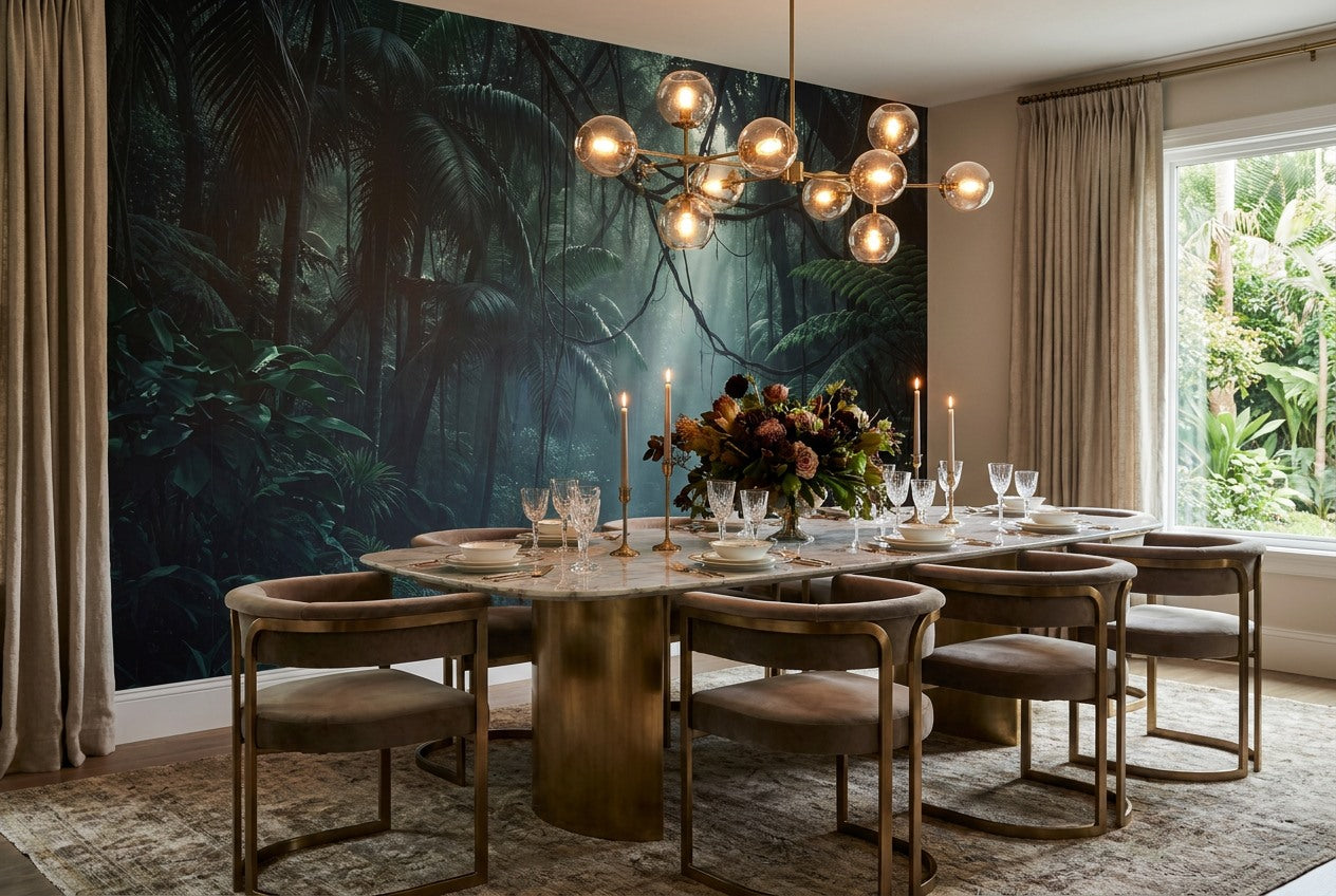 Mysterious Teal Dark Jungle Wallpaper Mural room setting