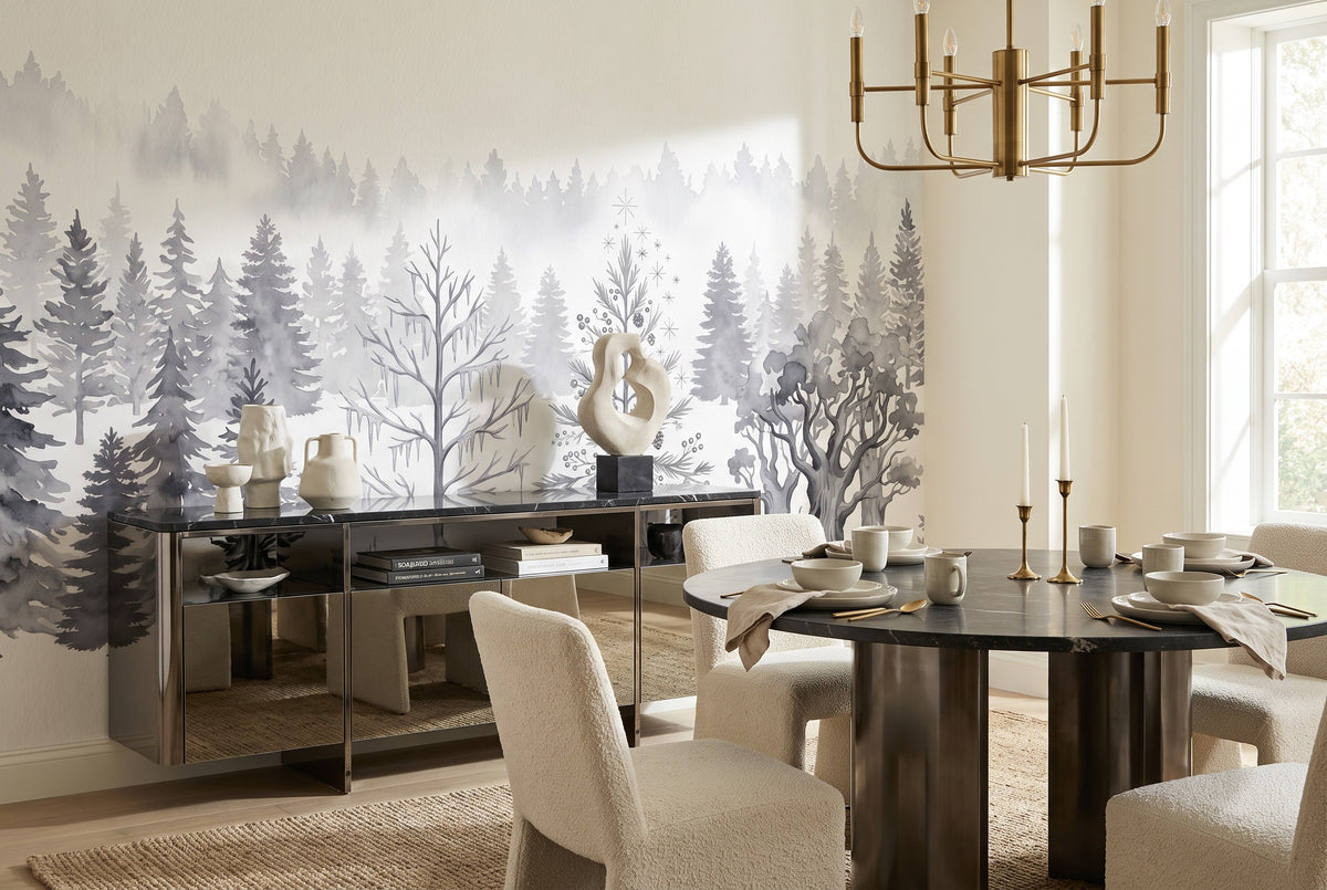 Gray Snow Winter Forest Wallpaper Mural