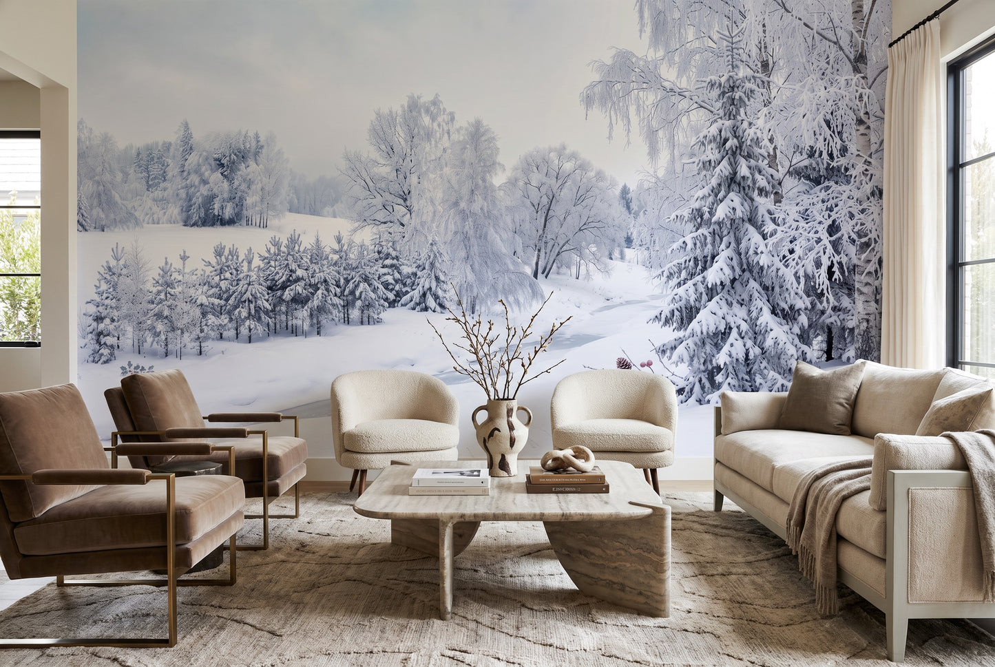Icy White Winter Forest Wallpaper Mural room scene