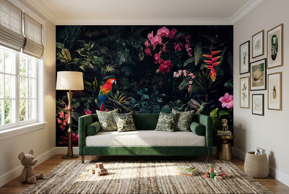 Gothic Plum Dark Jungle Wallpaper Mural room setting