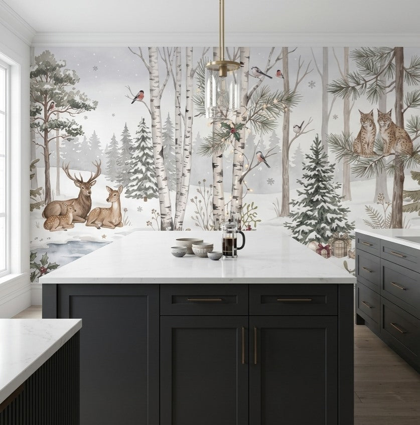 White Glacial Winter Forest Wallpaper Mural