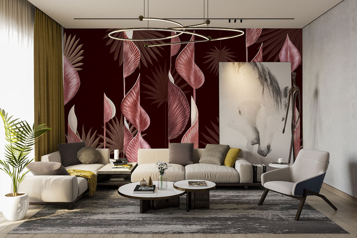 custom pink 3d leaves wallpaper mural for living room