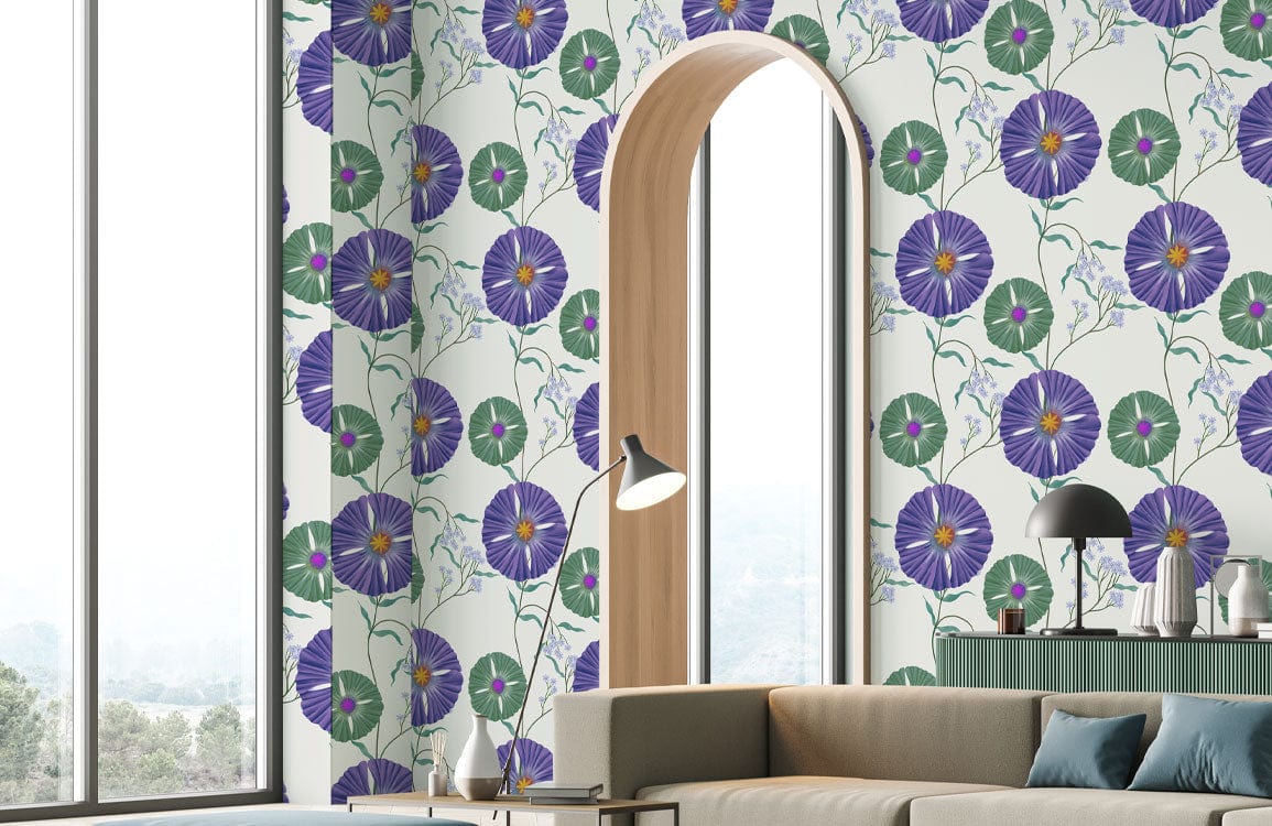 Wallpaper Mural with Dense Circle Flowers for Use in Decorating the Living Room