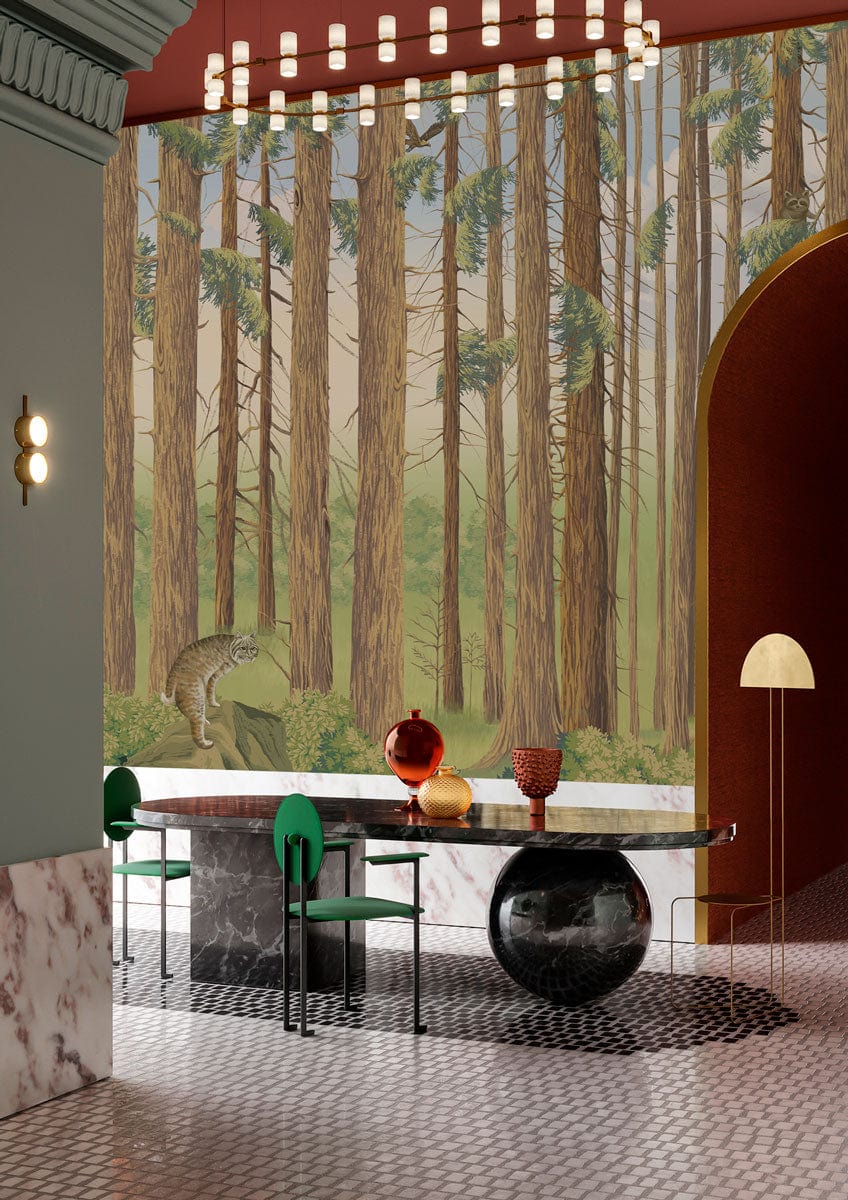 Wallcovering Mural with Thick Tree Trunks Used for Restaurant Decoration