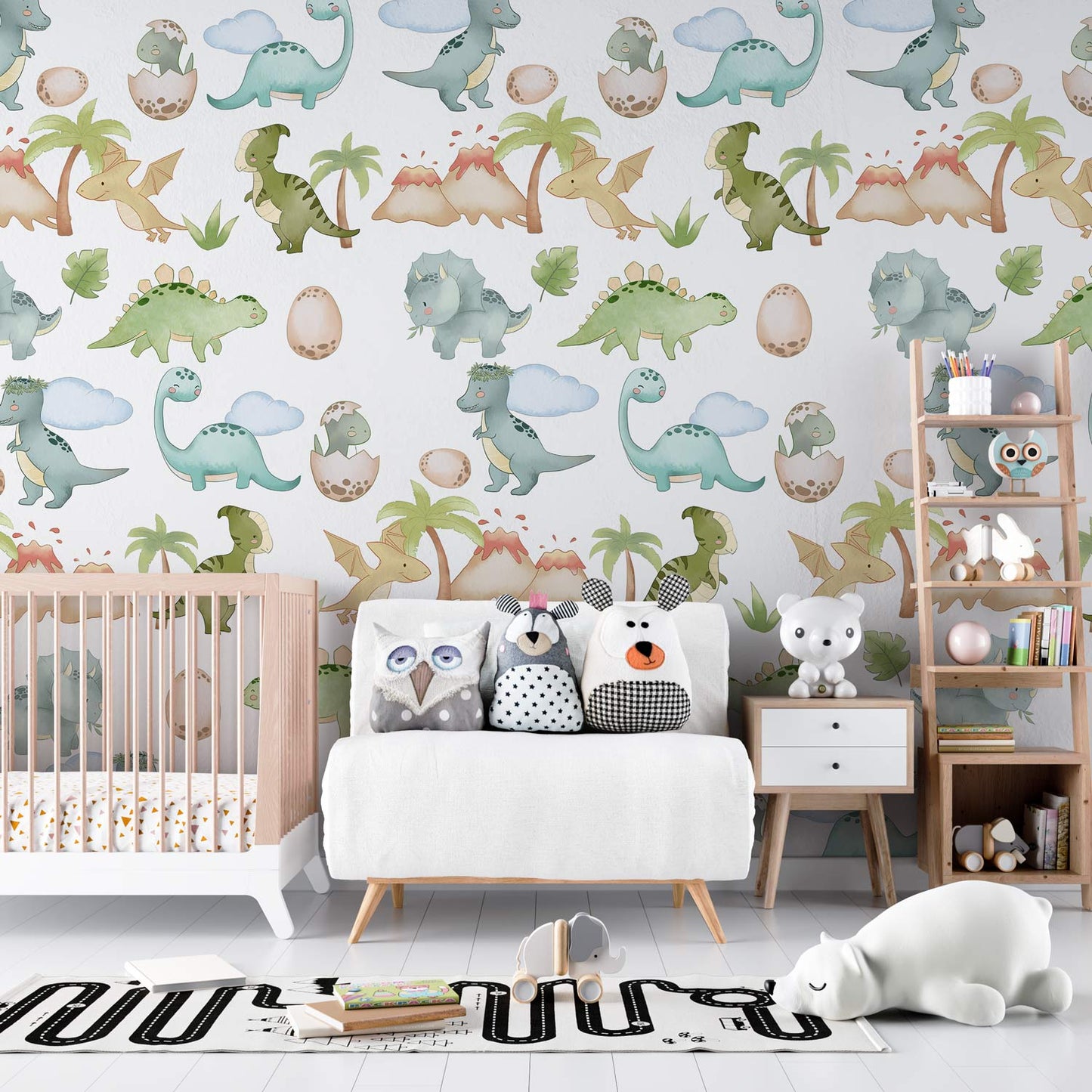 Fresh Cartoon Dinosaurs Wallpaper Mural in nursery