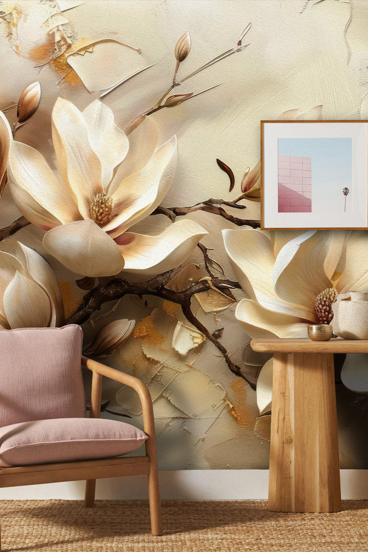 Elegant Blossom Retreat Mural Wallpaper in living room