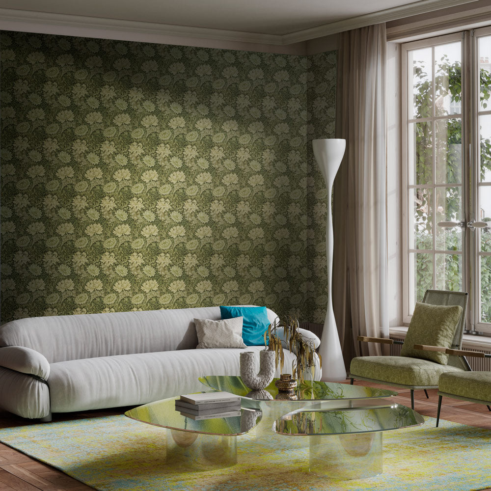 Verdant Floral Cascade Mural Wallpaper in living room