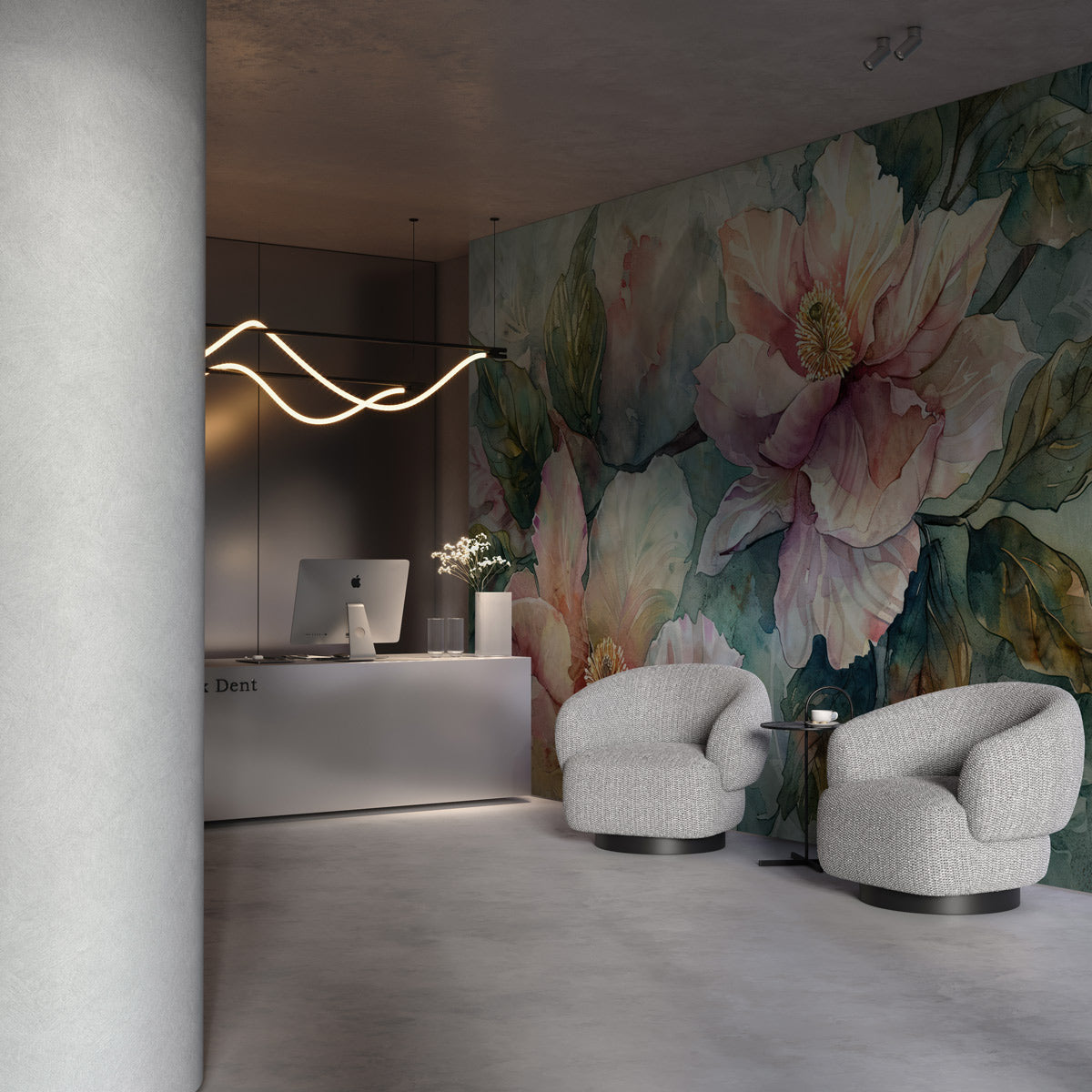 Elegant Watercolor Floral Art Wallpaper in office
