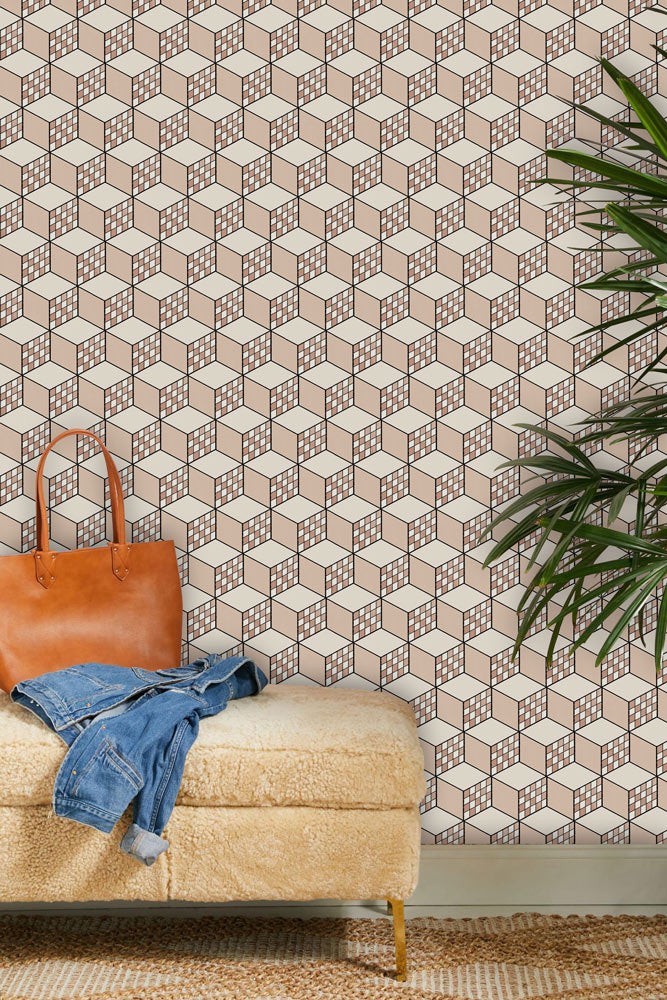 Geometric Modern Illusion Mural Wallpaper in entryway