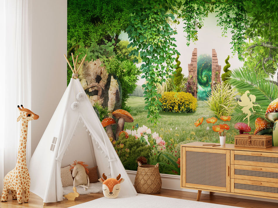Enchanted Fairy Meadow Mural Wallpaper in children's room
