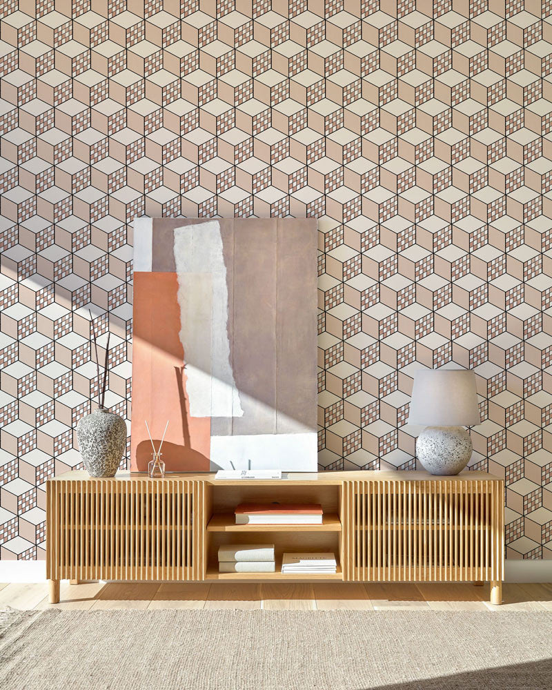 Geometric Modern Illusion Mural Wallpaper in living room