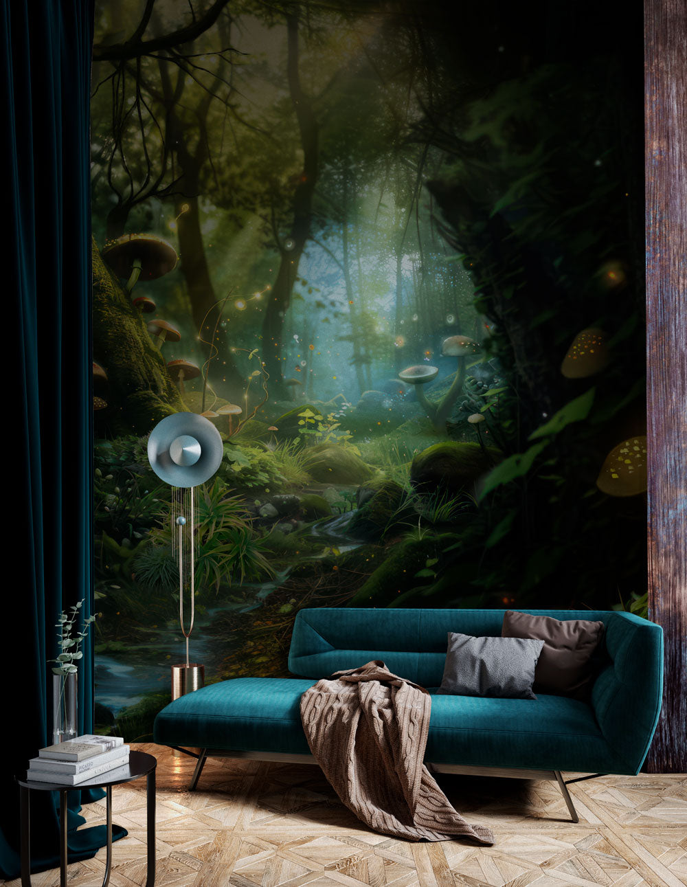 Mystical Forest Realm Mural Wallpaper in living room