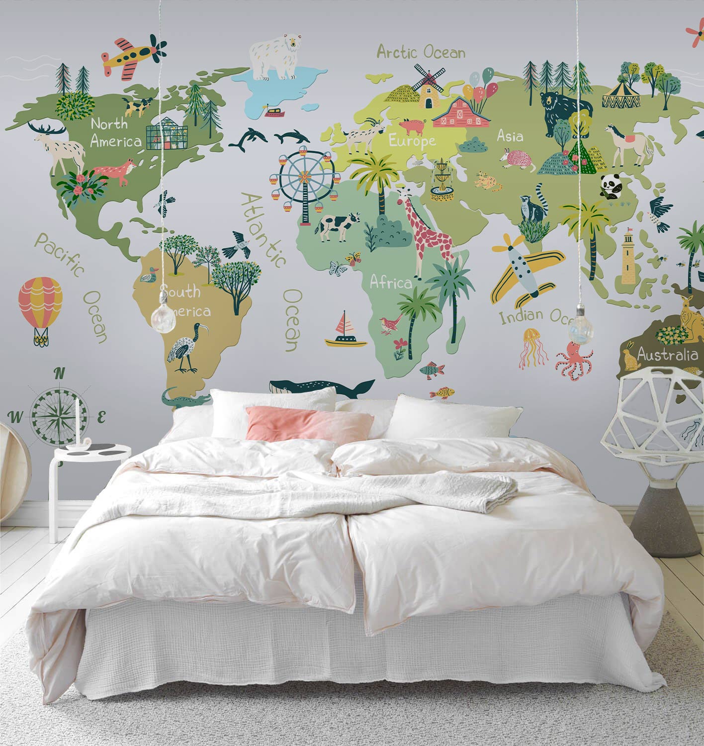 World Map Kids Room Wallpaper in bedroom
