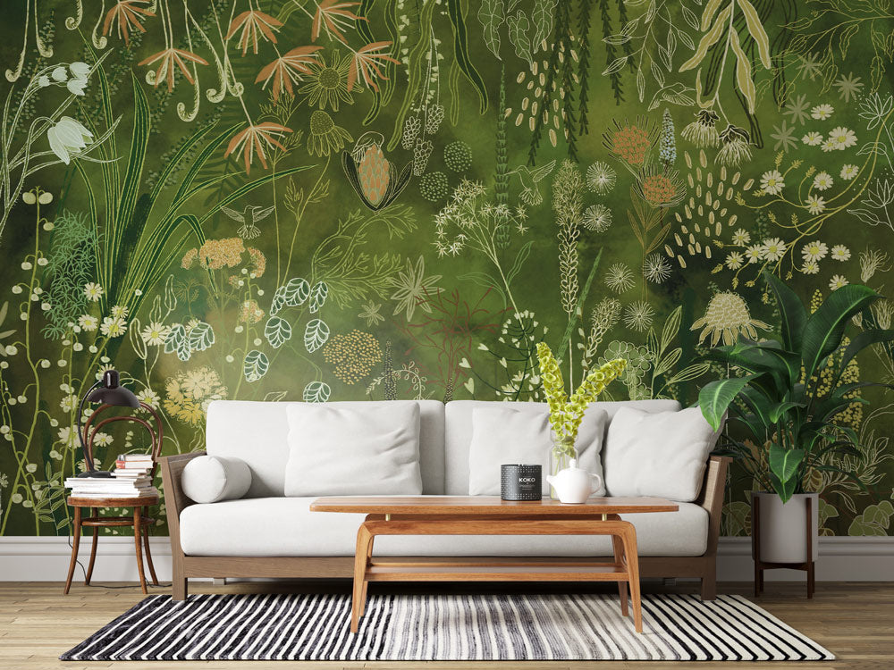 Enchanted Garden Mural Wallpaper in living room