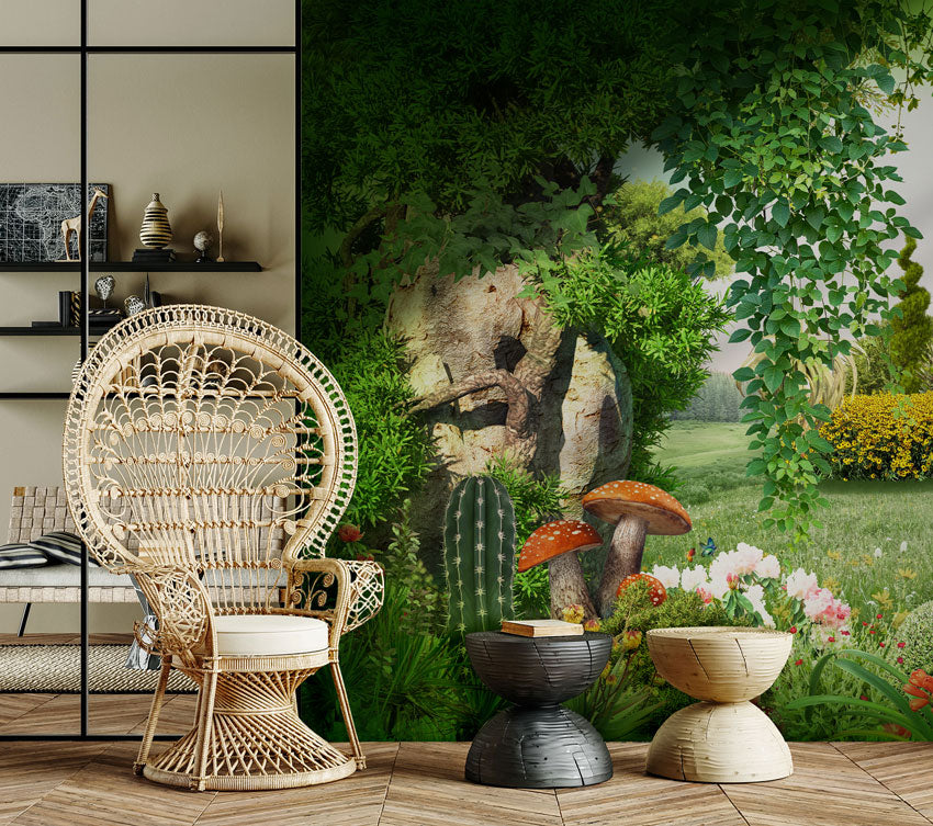 Enchanted Fairy Meadow Mural Wallpaper in living room