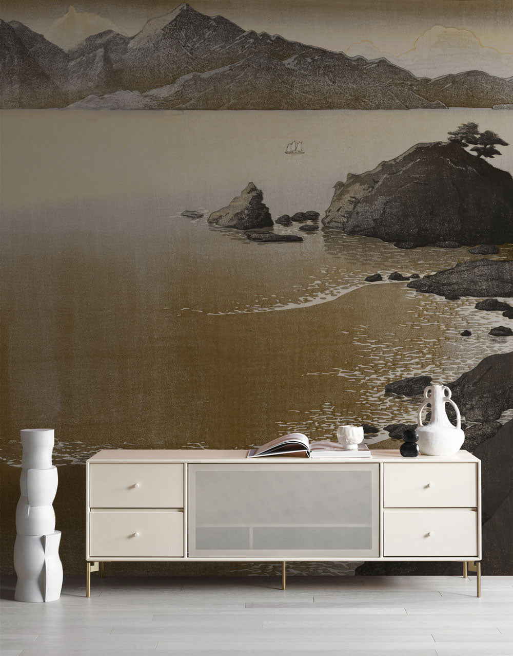 Golden Horizon Tranquility Mural Wallpaper