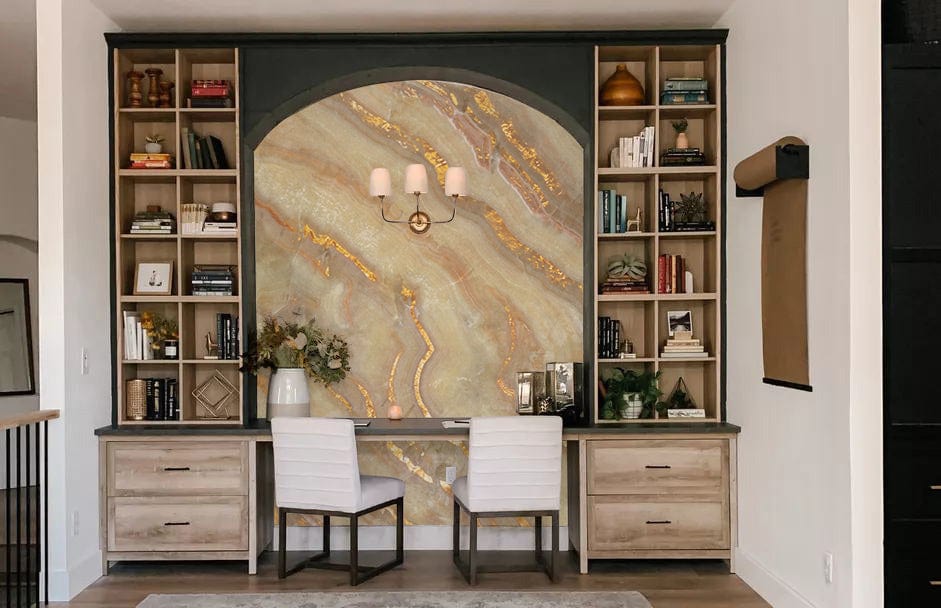 Neutral Marble Office Wallpaper Decoration Idea