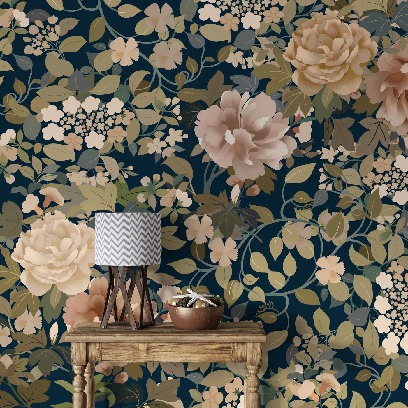 stylish Flowers & leaves Wallpaper Mural for hallway decor