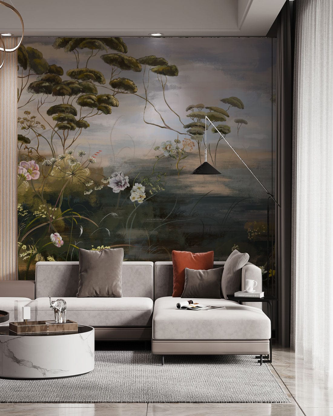 wallpaper with flowers of several colours used as a house interior decoration