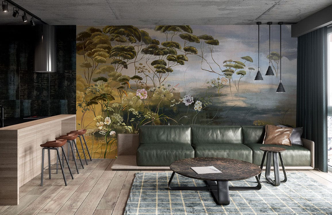 wallpaper mural of a vintage oil painting of flowers for the inside of a home