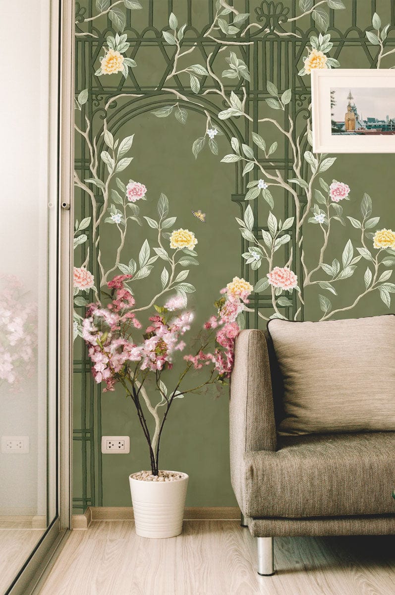 Flower Vines Fence Wallpaper Mural for the Decoration of the Living Room