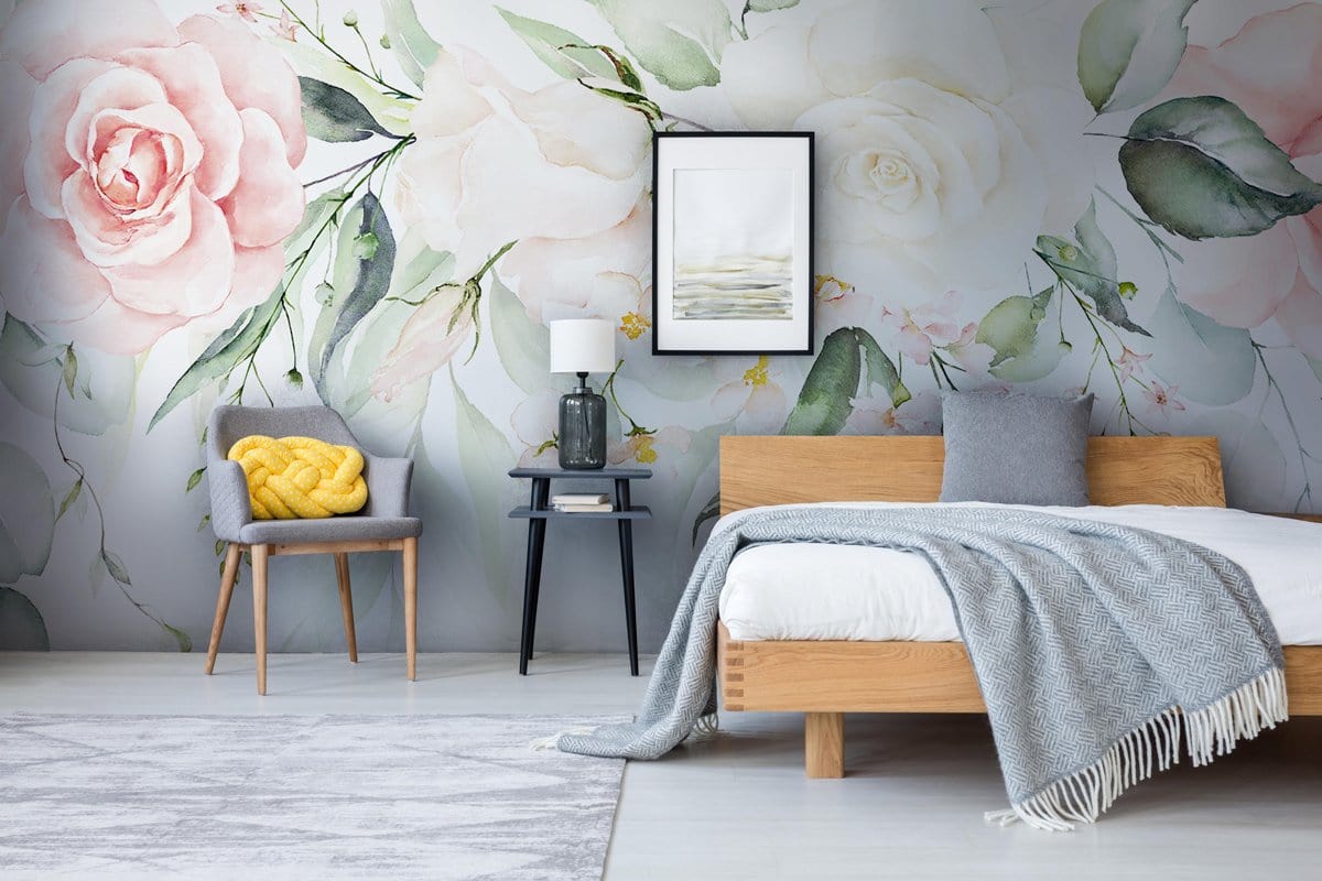 wallpaper with a romantic flower chandelier that is very stunning Bedroom