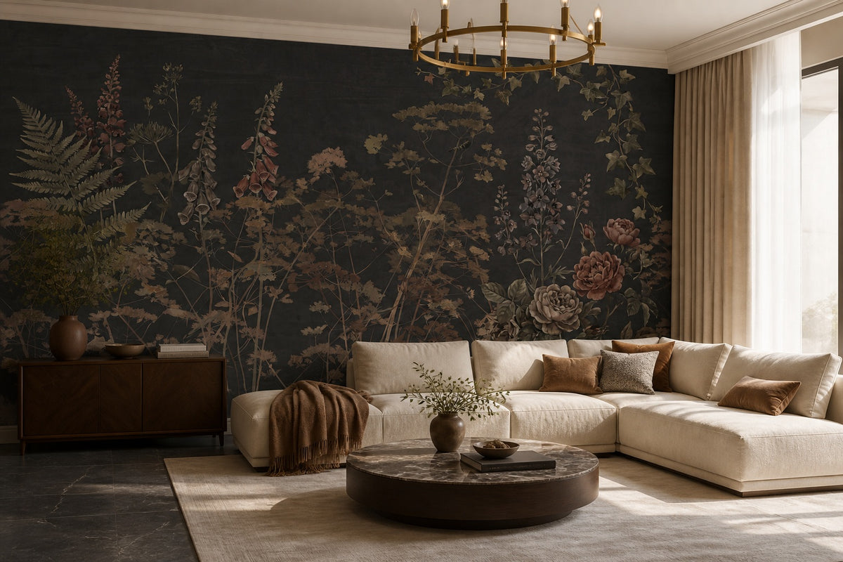 Dark Gold Wildflower English Garden Wallpaper Mural - 11
