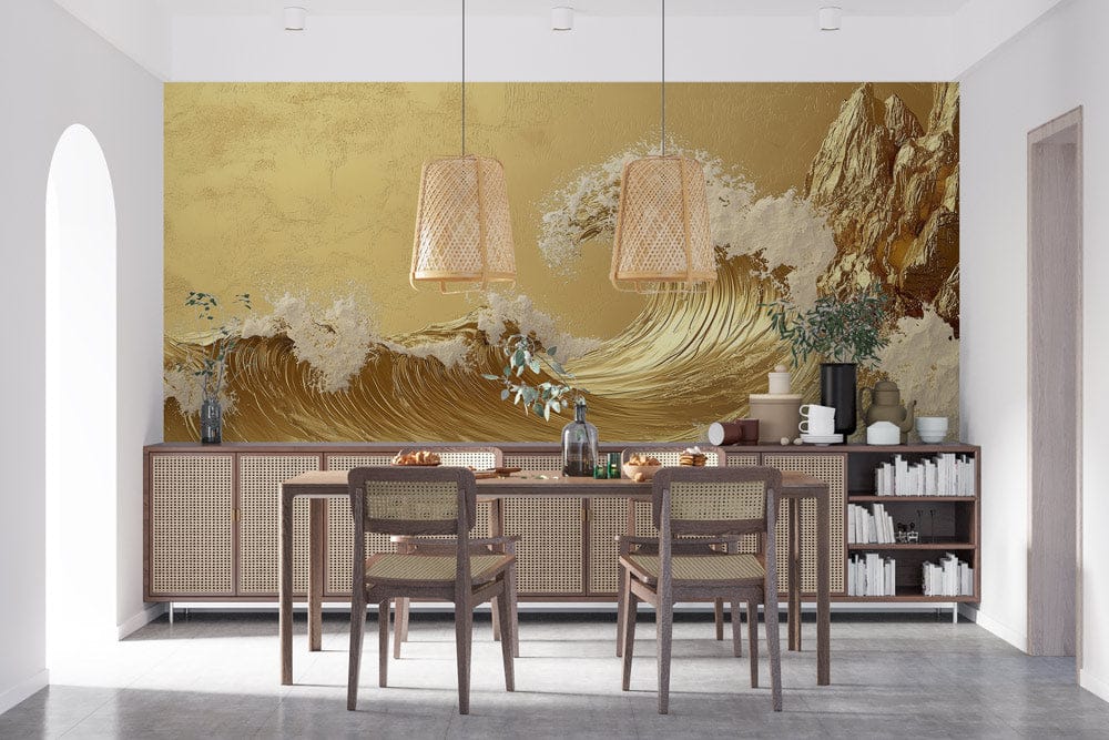 Golden Tide Cliff Mural Wallpaper