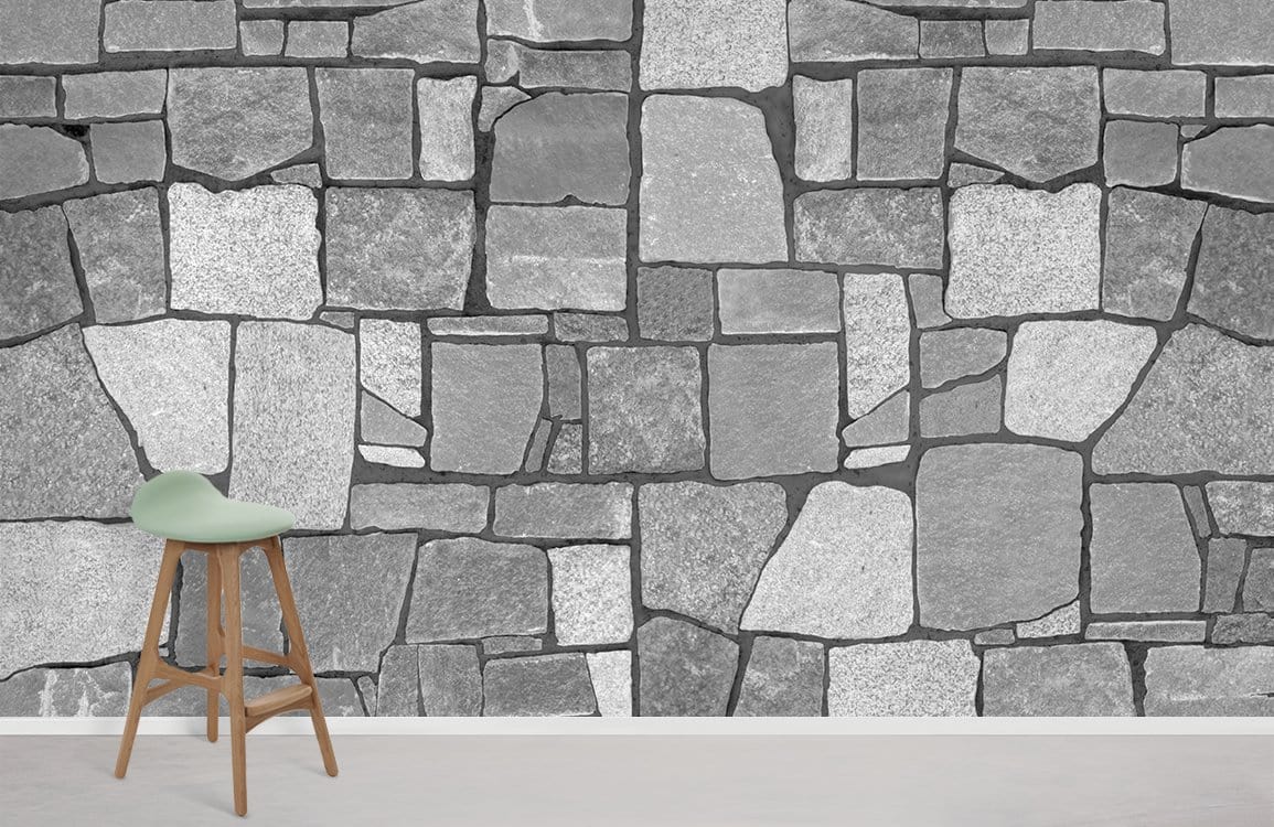 Wallpaper mural in grey brick for use in interior design.