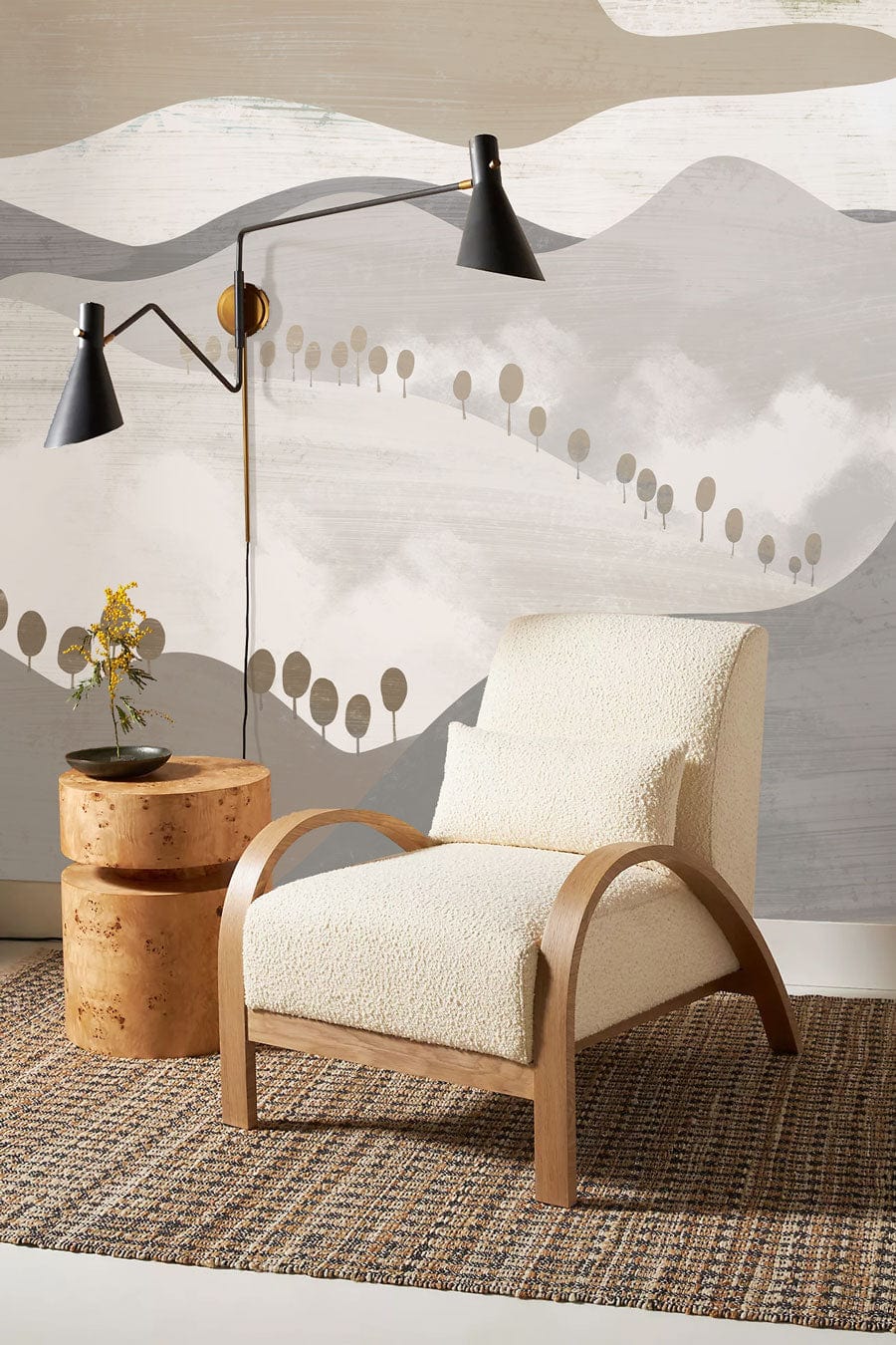 Wallpaper mural depicting grey mountain waves, suitable for use as decoration in the hallway